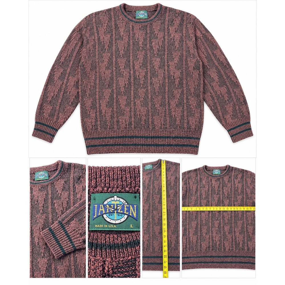 Vintage Jantzen Mens Large Burgundy Textured Knit Crewneck Sweater Made in USA